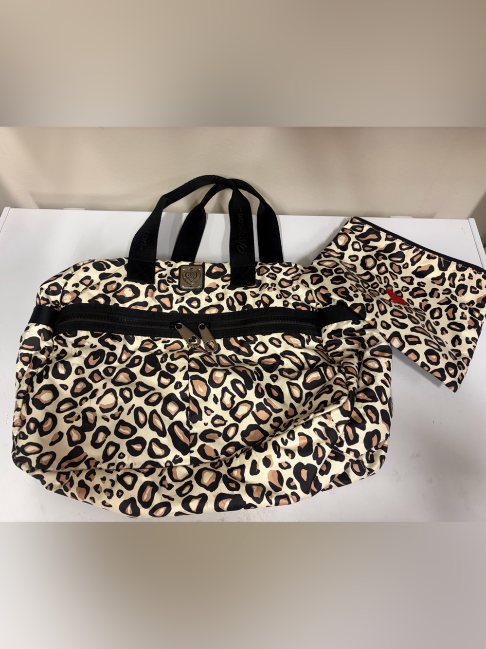 Brighton Leopard Print Tote Bag - Cream, Brown, Black w/red lining, & small bag